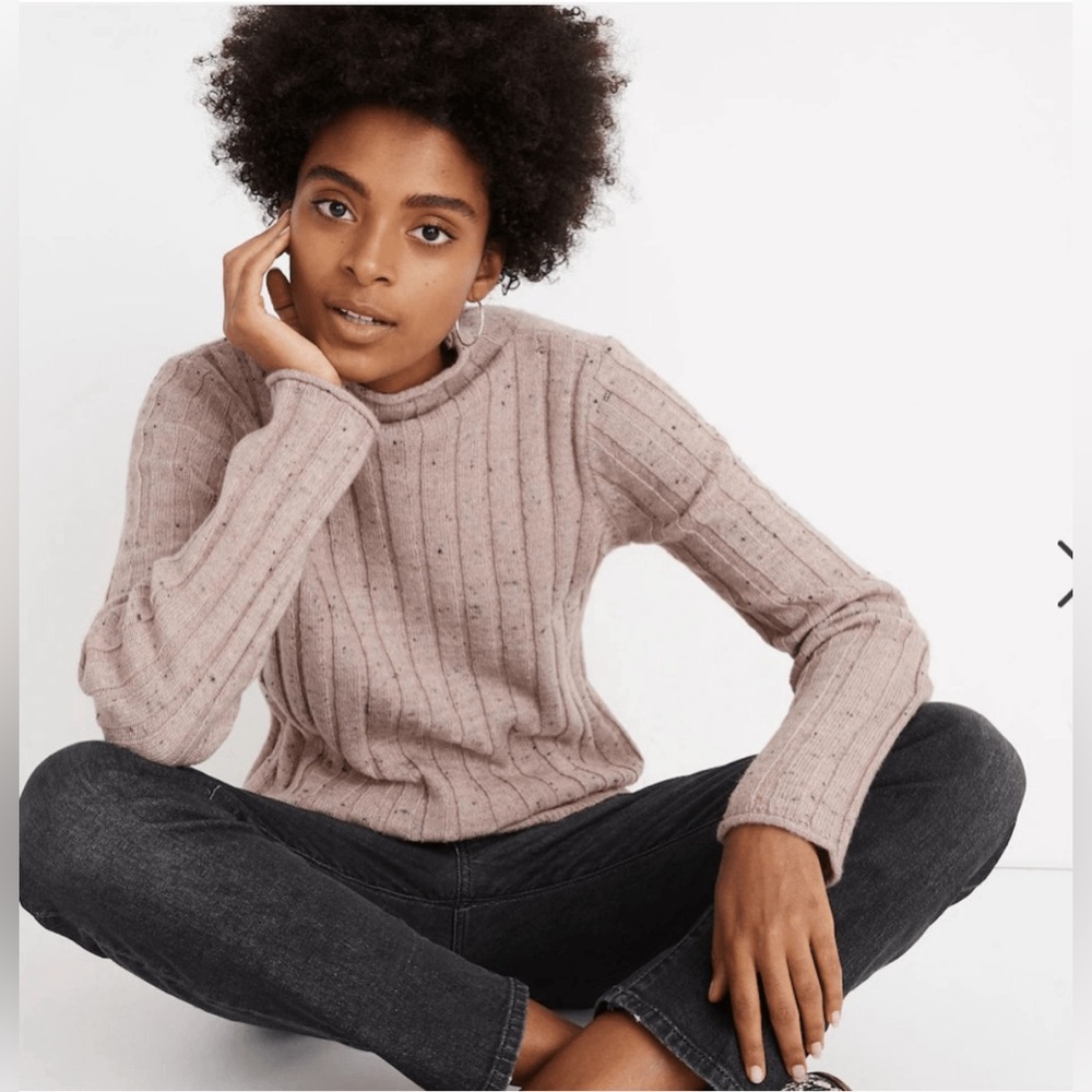 Madewell Speckled Ribbed Mock Neck Sweater - Light Blush